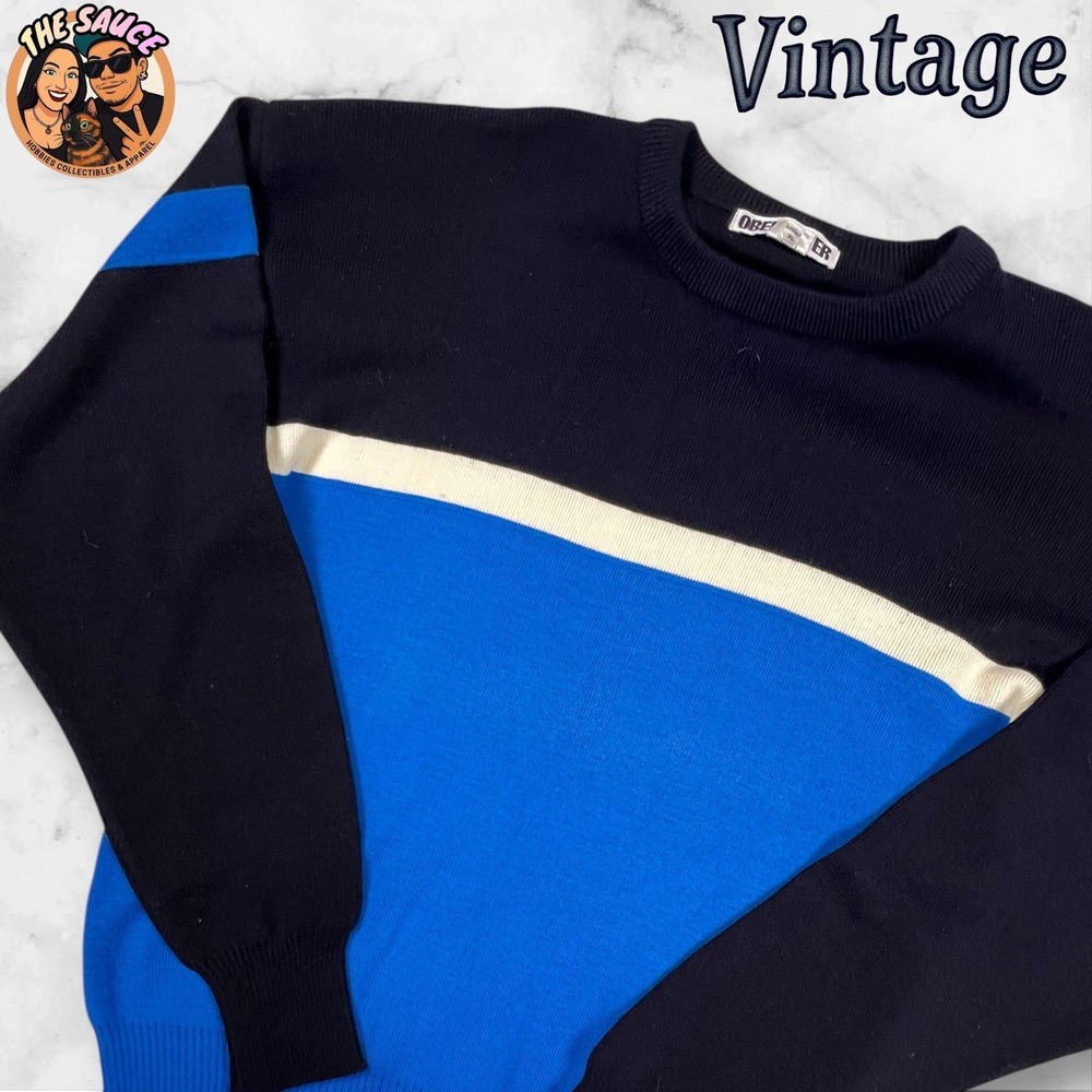 Obermeyer Sweater Mens XL Wool Blend Blue Colorblock Vintage‎ Retro Cary Ski 90s